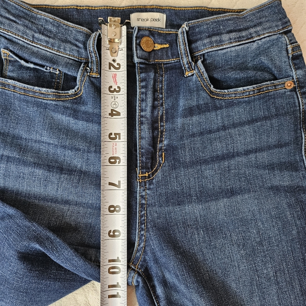 Sneak Peek Dark Wash Boho Flare Jeans with Side Slit & High Waist 26 - Picture 8 of 13